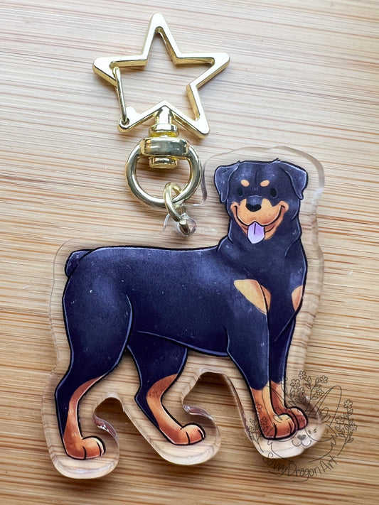 Rottweiler Dog Acrylic Keychain | star clasp vograce kawaii double sided dog lover gift charm rottie black tan big