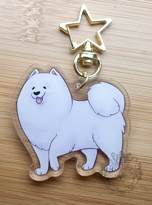 Samoyed Dog Acrylic Keychain | star clasp vograce kawaii double sided dog lover gift charm white fluffy sammy