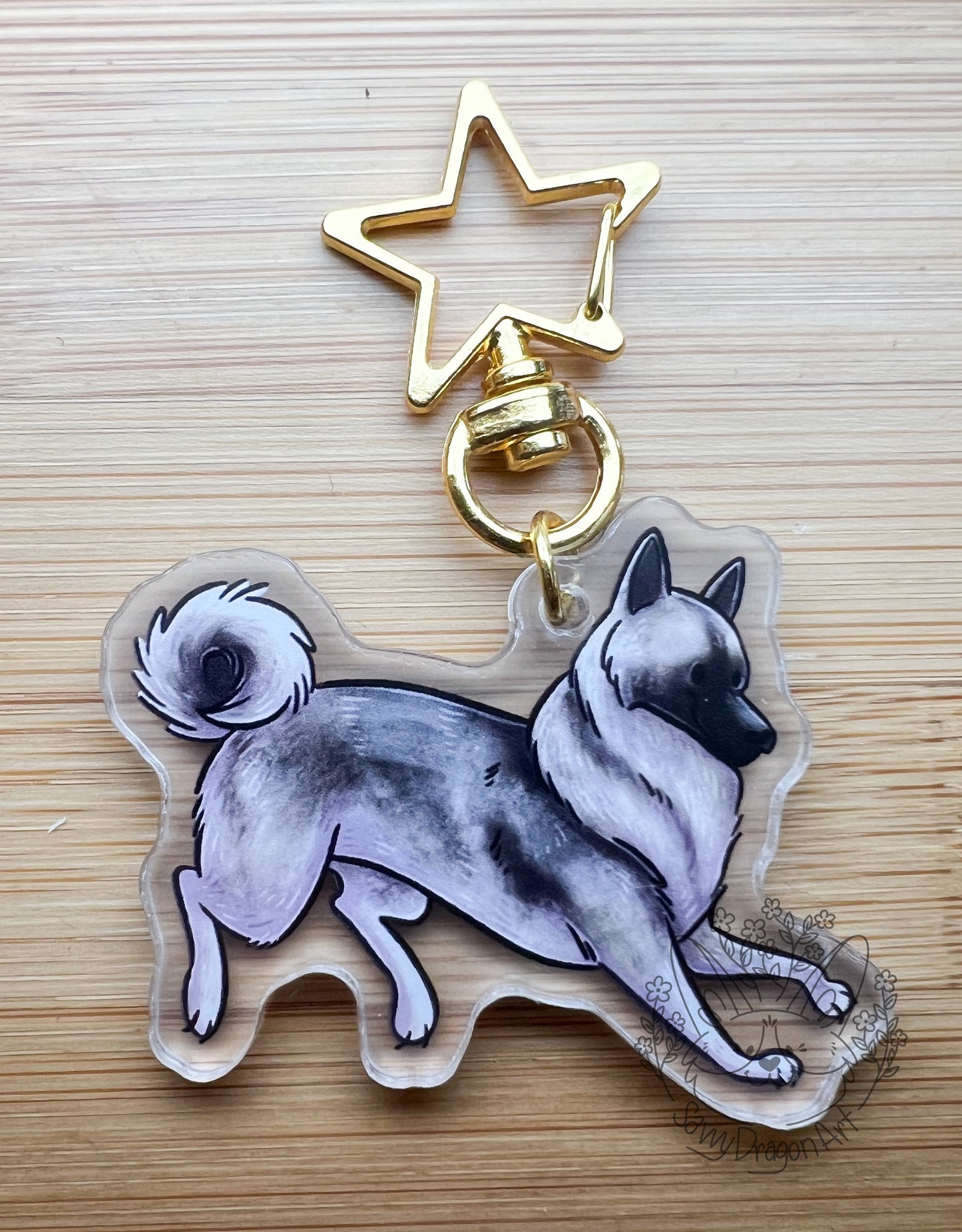 Norwegian Elkhound Dog Acrylic Keychain | star clasp vograce kawaii double sided dog lover gift charm norse