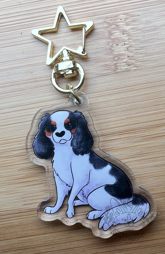 Cavalier King Charles Spaniel Dog Acrylic Keychain | star clasp vograce kawaii double sided dog lover gift charm ckc