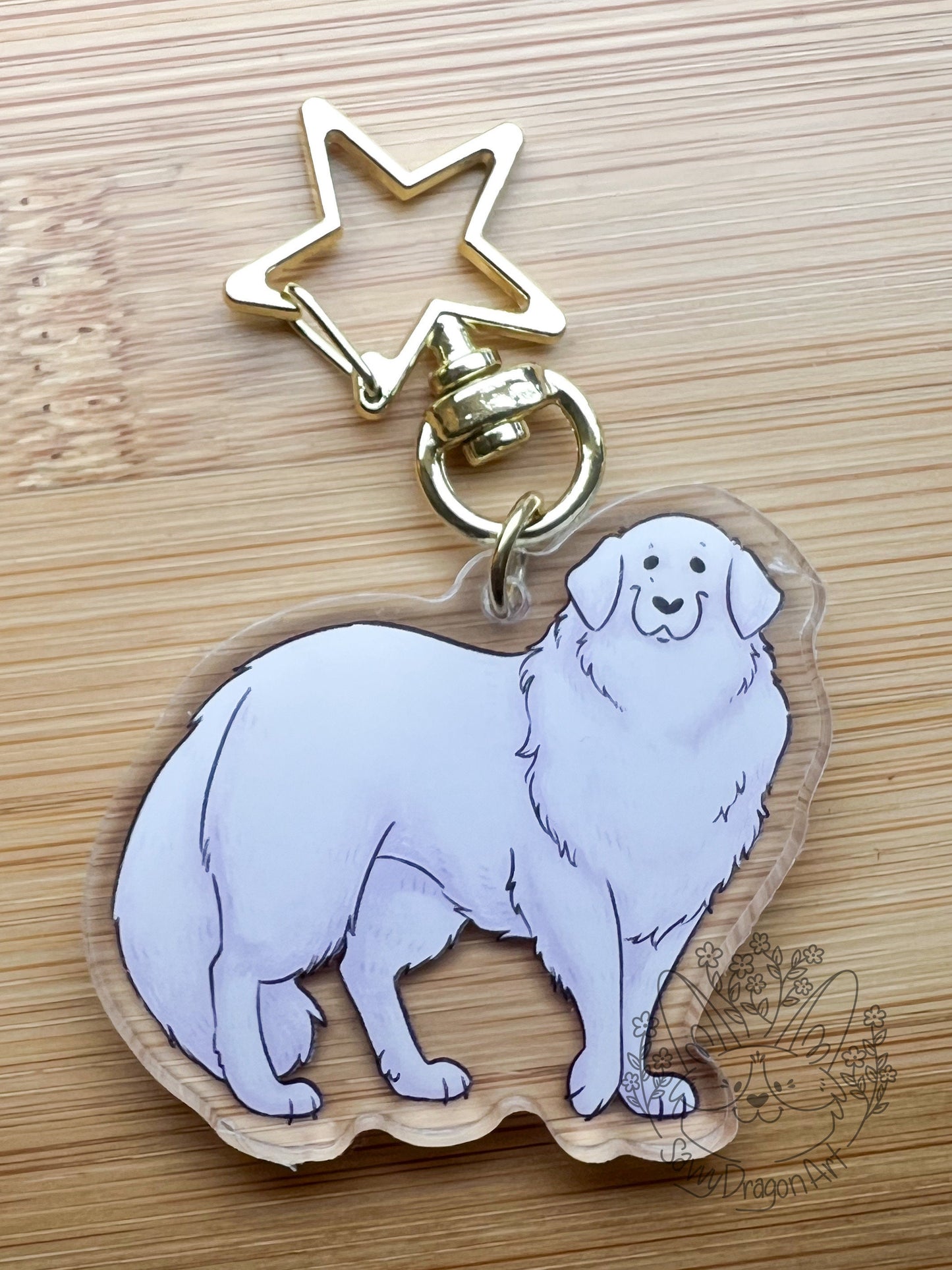 Great Pyrenese Dog Acrylic Keychain | star clasp vograce kawaii double sided dog lover gift charm