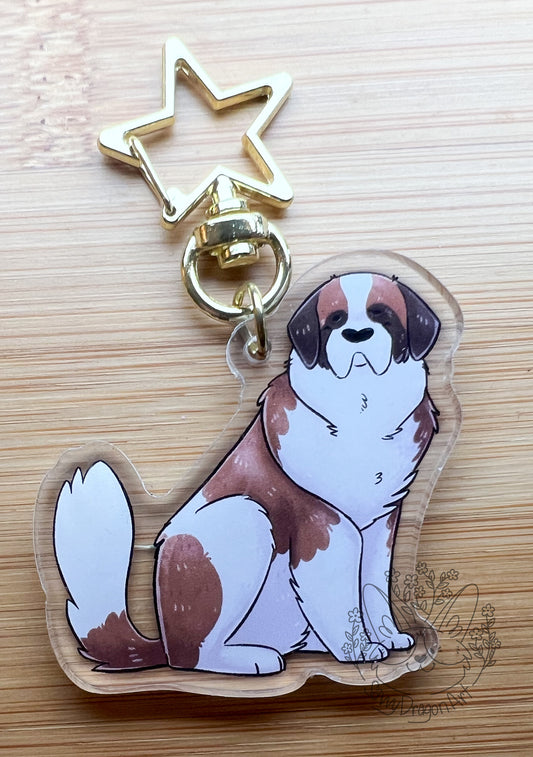 Saint Bernard Dog Acrylic Keychain | star clasp vograce kawaii double sided dog lover gift charm st bernie