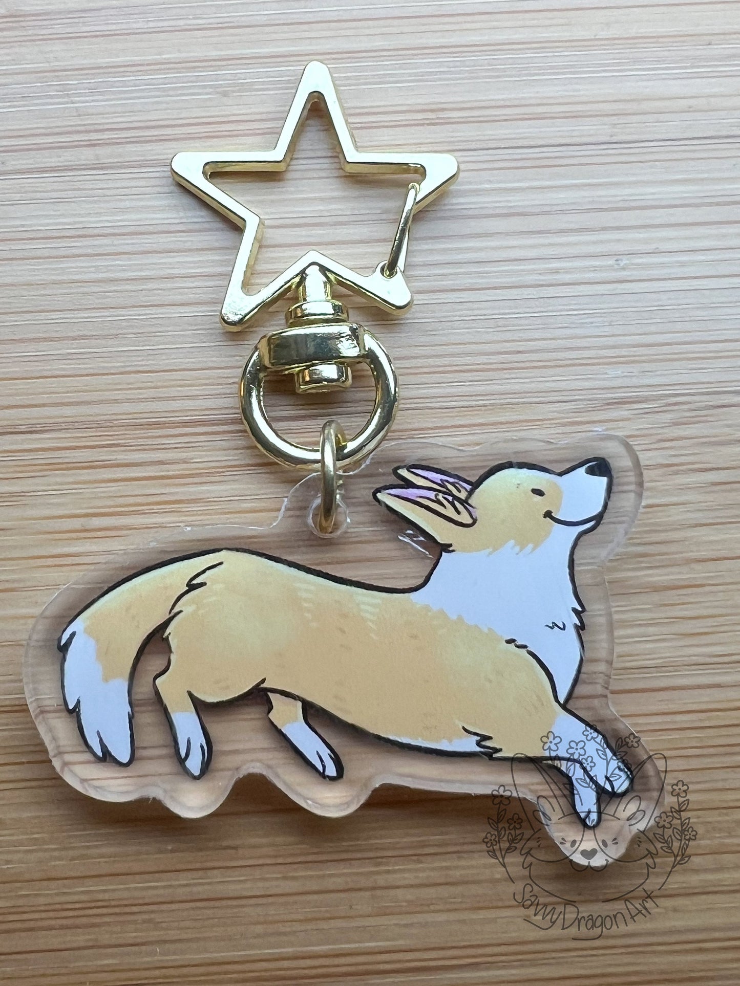 Pembroke Welsh Corgi Dog (red and white, tail) Acrylic Keychain | star clasp vograce kawaii double sided dog lover gift charm