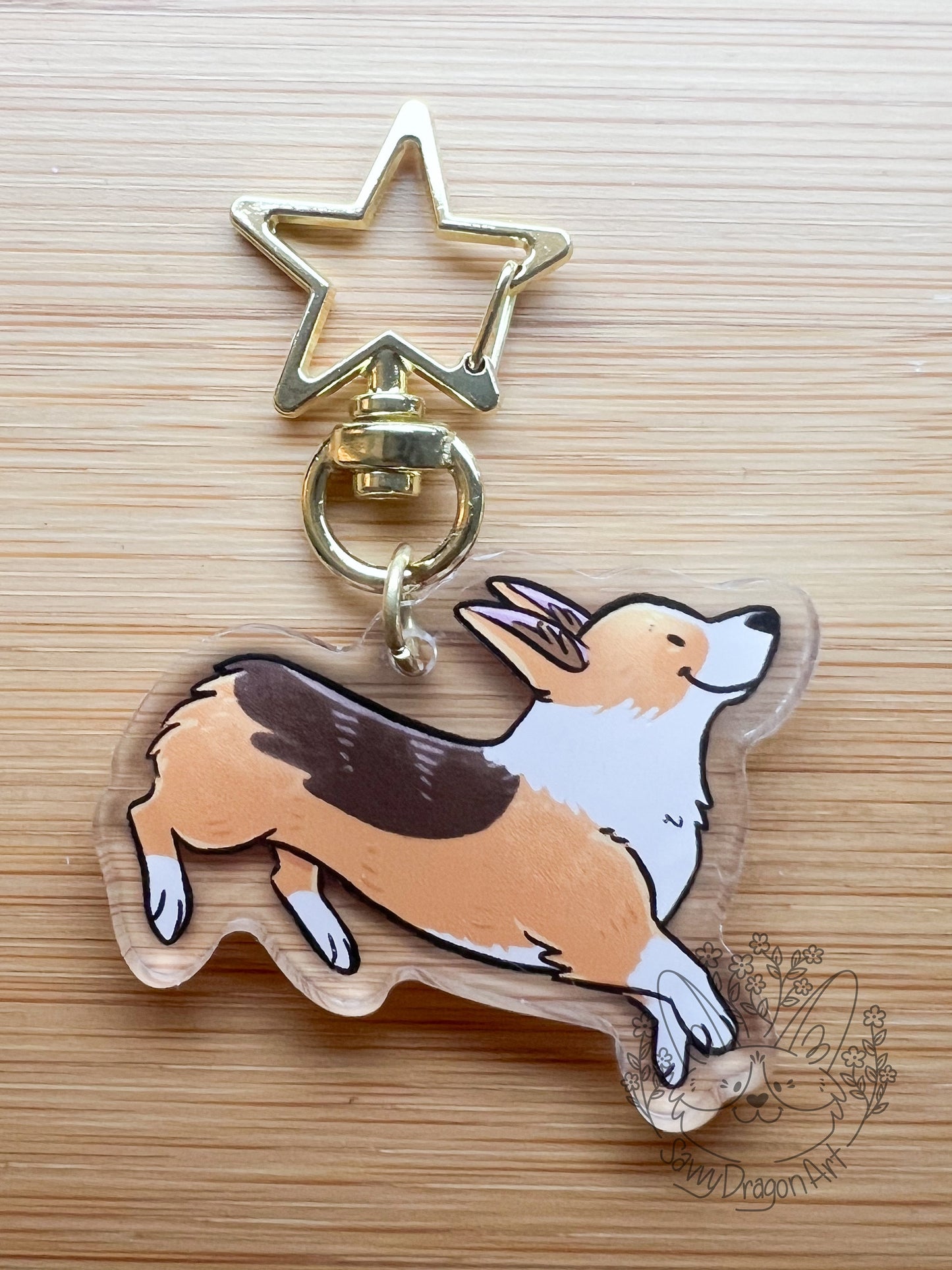 Pembroke Welsh Corgi Dog (red headed tri, no tail) Acrylic Keychain | star clasp vograce kawaii double sided dog lover gift charm