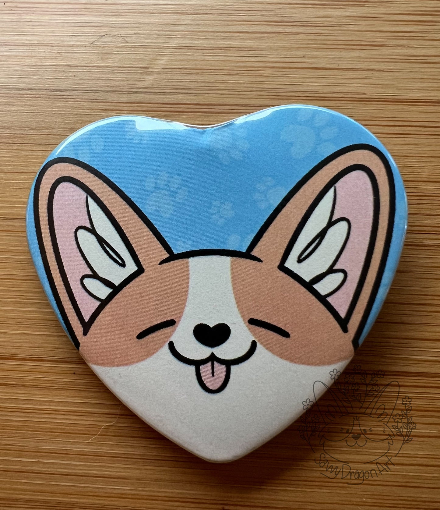 Corgi Peek-A-Boo Heart Button | cute doggy dog pembroke welsh cardigan accessory pinback button kawaii aesthetic adorable funny puppy lover