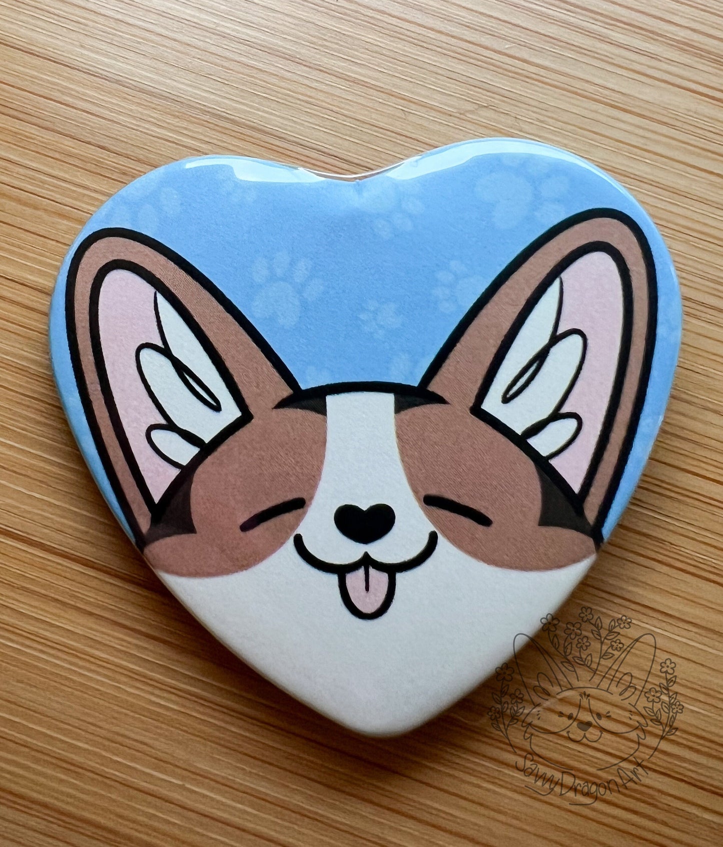 Corgi Peek-A-Boo Heart Button | cute doggy dog pembroke welsh cardigan accessory pinback button kawaii aesthetic adorable funny puppy lover